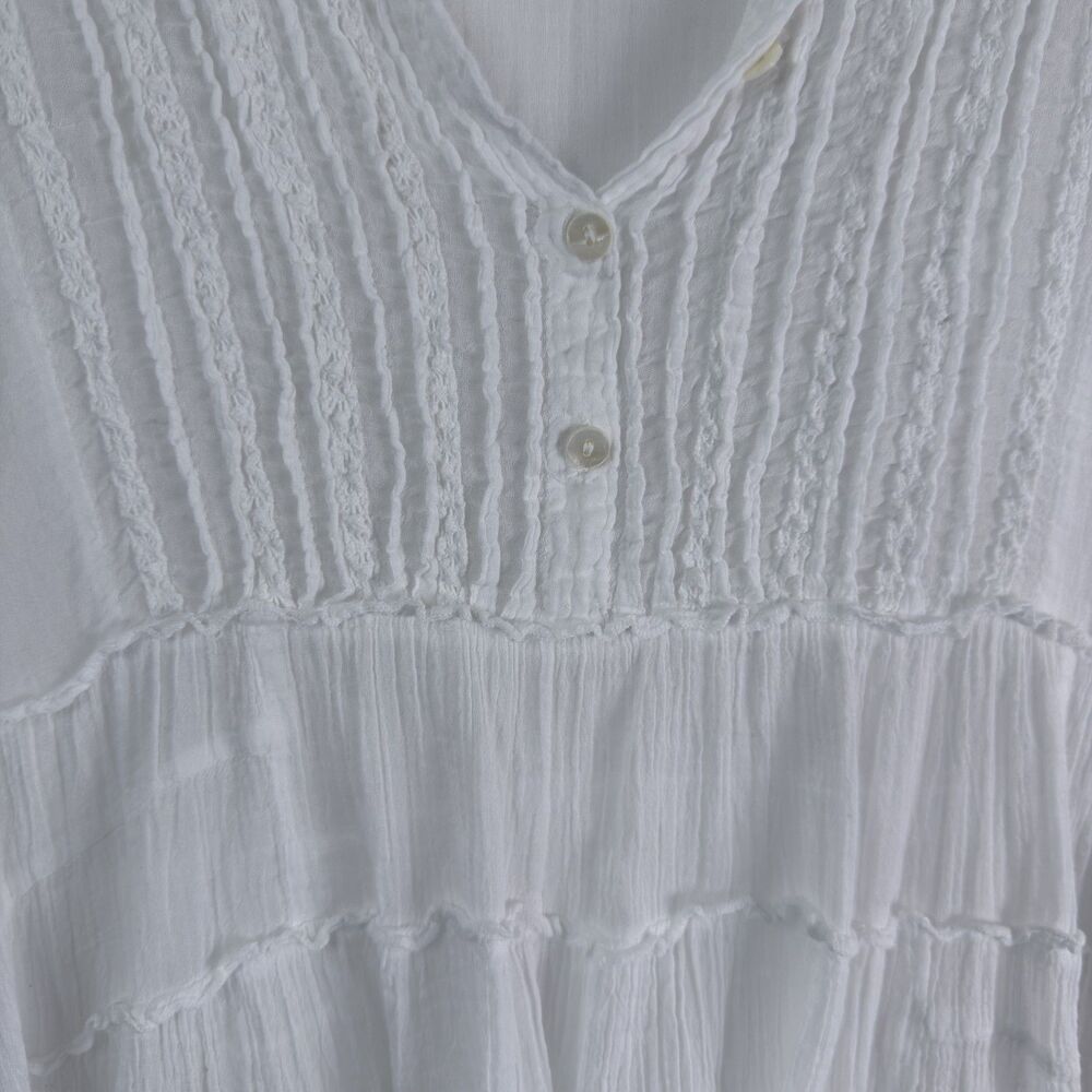 free people one boho tiered swing gauzy cotton shirt small pintuck ruffle button - Picture 5 of 5
